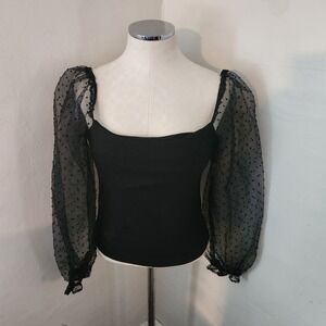 Vestique Black Swiss Dot Sleeve Top Women's‎ Size Large